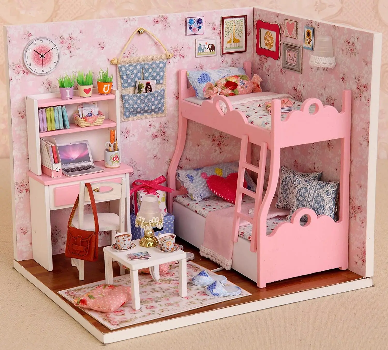 

SG&DIY Dollhouse Miniatures DIY House Kit with Cover and Led Light-Blossom Age