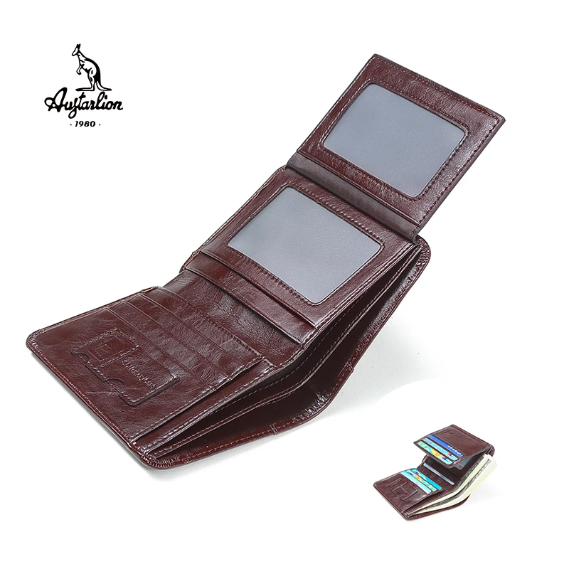 AUGTARLION маленький мужской кошелек масло воск натуральная кожа кошельки черные и