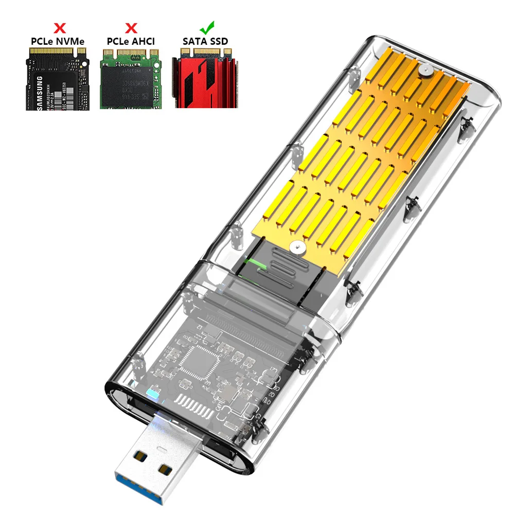 

Чехол для мобильного жесткого диска USB3.0 Gen1 5 Гбит/с для 2230/2242/2260/2280 B Key SATA M.2 NGFF твердотельный накопитель SSD Внешний корпус
