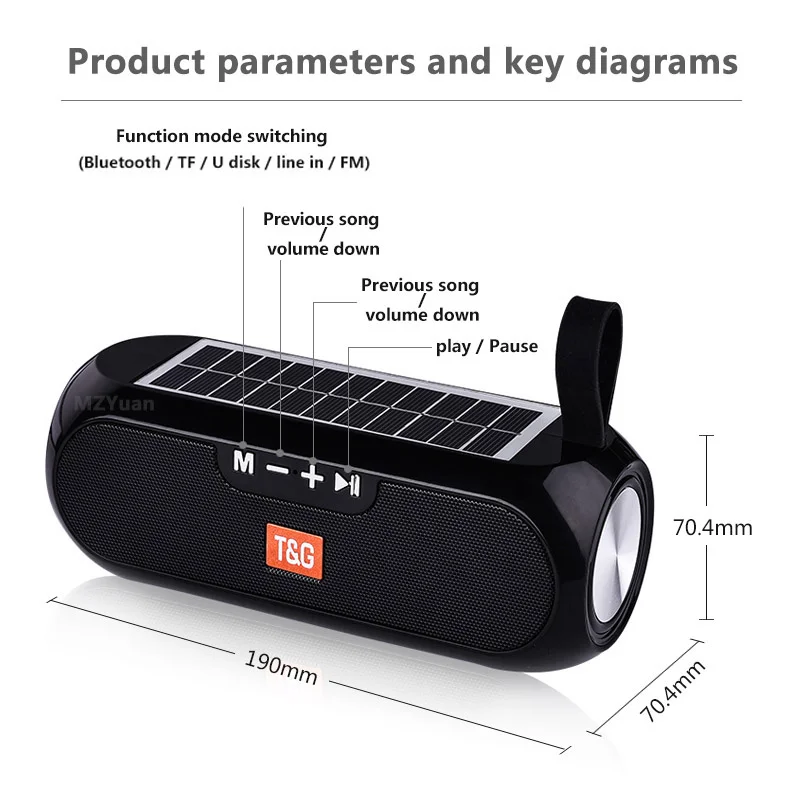 

Solar Charging Bluetooth Speaker Portable Column Wireless Stereo Music Box Loudspeaker Outdoor Waterproof Speakers