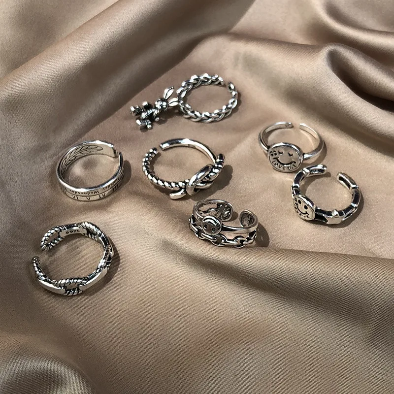 

Silver Ring for Women Punk Smile Face Ring Party Jewelry 2021