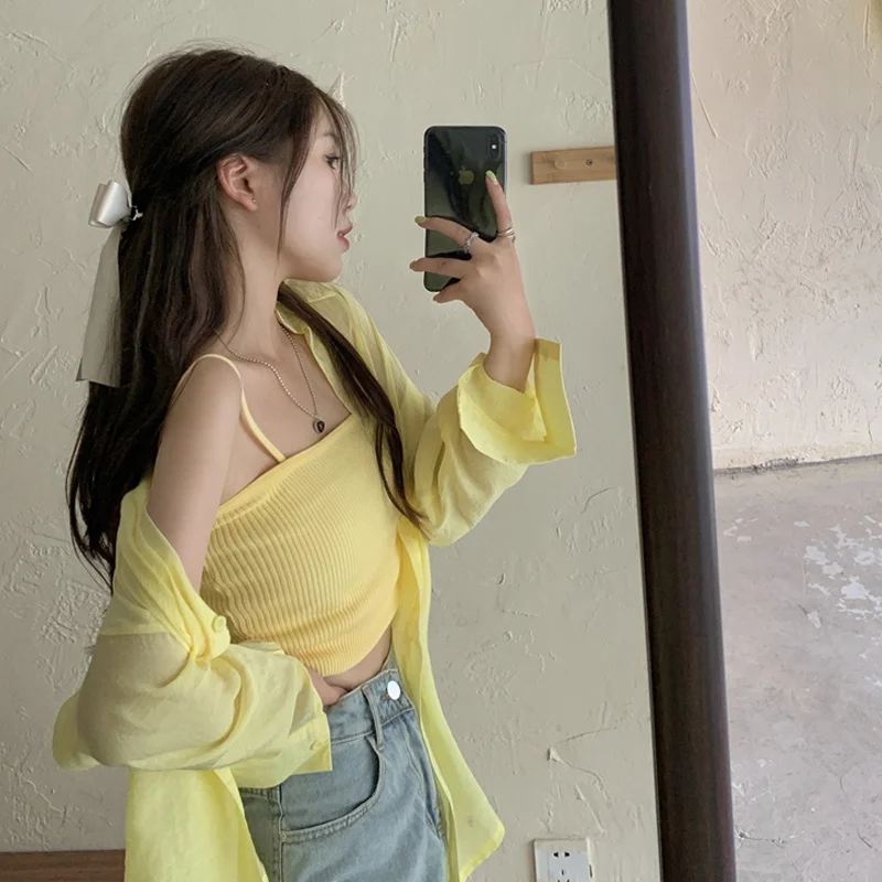 Женская Солнцезащитная рубашка голубая тонкая с длинным рукавом весна-осень 2021 |