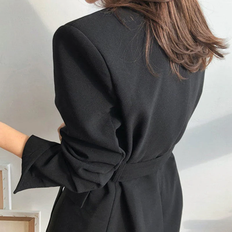 

Long Vintage Office Lady Blazer with Belt Women Loose Casual Blazers Jacket Suit Spring Autumn Korean Outerwear Female