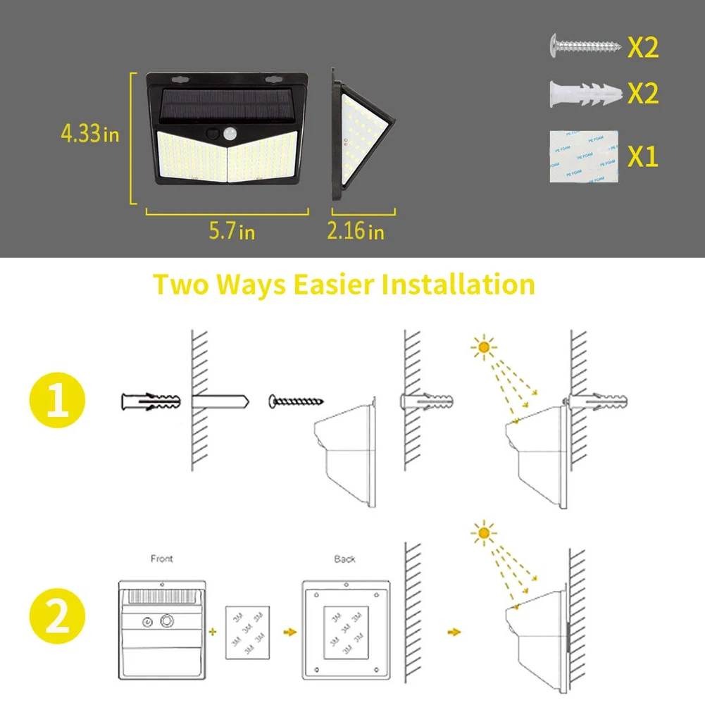 

Outdoor Solar Lights 208 LEDs Wireless Motion Sensor Lights with Wide Angle Waterproof for Wall Yard Promotion