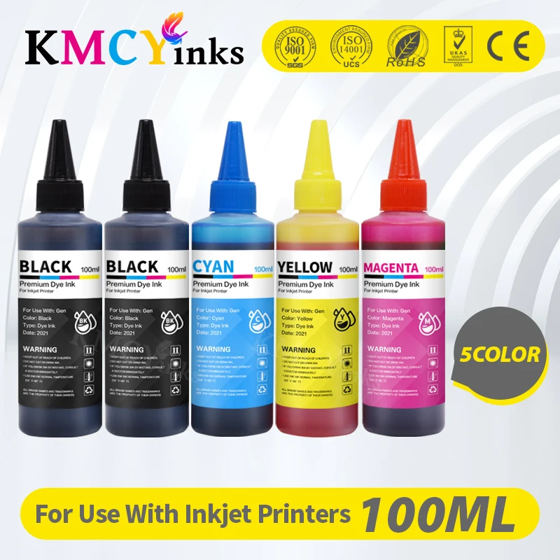 

KMCYinks 100ML Universal Refill Dye Ink Suitable For Epson For HP For Canon For Brother Deskjet Desktop Printer CISS 5 Colors