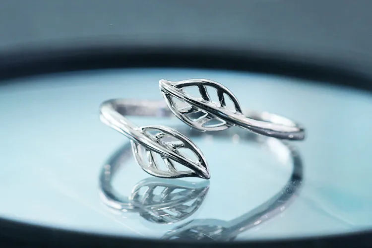 

Simple 925 Sterling Silver Leaf Rings for Women Wedding Jewelry Adjustable Rings Anillos jz544