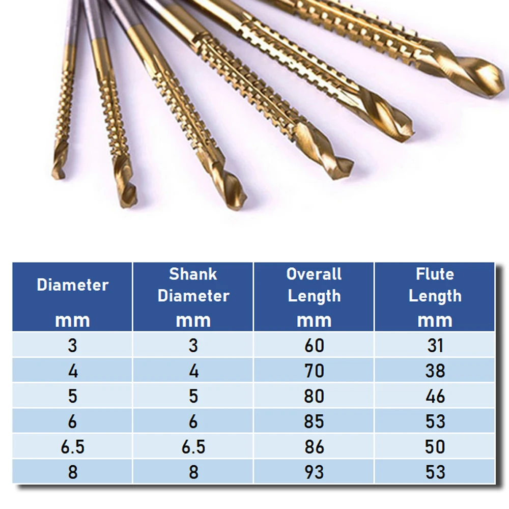 6Pcs 3-8mm HSS High Speed Steel Titanium Coated Step Drill Bit Set Woodworking Wood Metal Cutting Saw Tool D30 | Инструменты