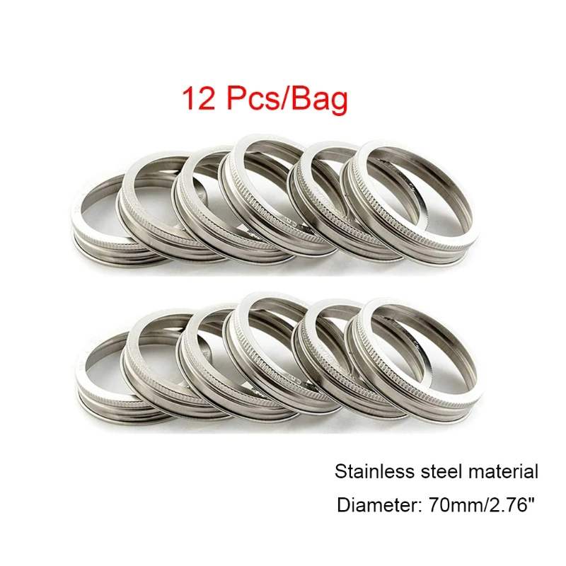 

12pcs Replacement Stainless Steel Canning Lids Silicone Bands Rings 70mm 86mm