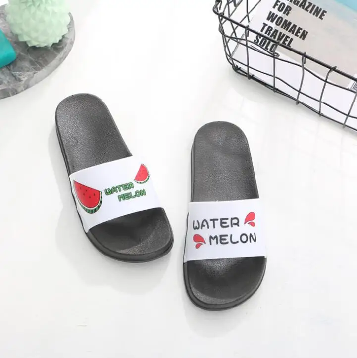 Шлепанцы женские с рисунком фруктов мультяшный арбуз банан домашние тапочки