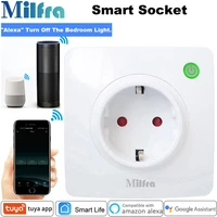 milfra wifi socket smart power plug voice phone remote control 16a 8686mm eu standard wall outlet for alexa tuya smart life app