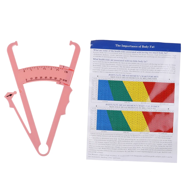 

Штангенциркуль телесного жира с таблицей измерений, уличное фитнес-оборудование, тестер для измерения телесного жира, розовая лента