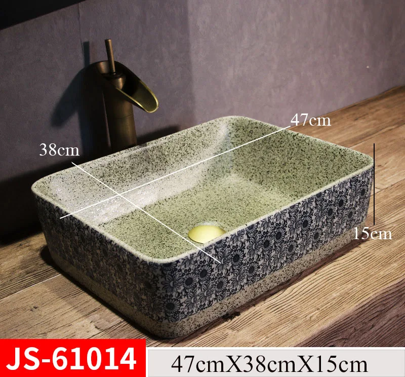 

Jingdezheng Ceramic Basin Rectangular Wash Basin Household Art Basin Balcony Ceramic Bathroom Sink