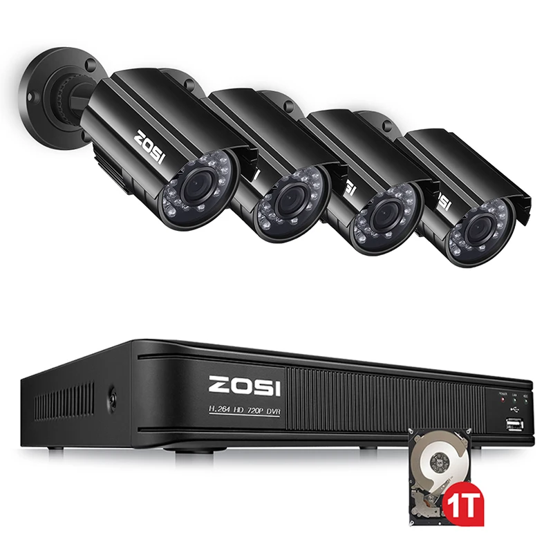 ZOSI 8CH 720P 4 в 1 CVI TVI AHD DVR, инфракрасная, водонепроницаемая и наружного видеонаблюдения ночного видения Камера домашней безопасности Системы наблюдения Наборы - Цвет: Black 1