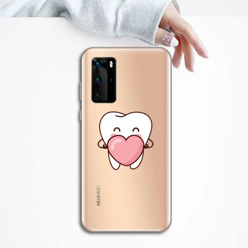 

Cartoon dentist dental crowned tooth Phone Case Transparent for huawei honor P 40 30 20 lite Pro 10 i 8 9 x p smart 2019