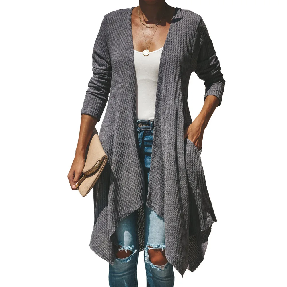

Handkerchief Hem Lightweight Cardigan Mid-long Knitted New Loose Long Sleeve Sweater Jacket for Women in Autumn and Winter