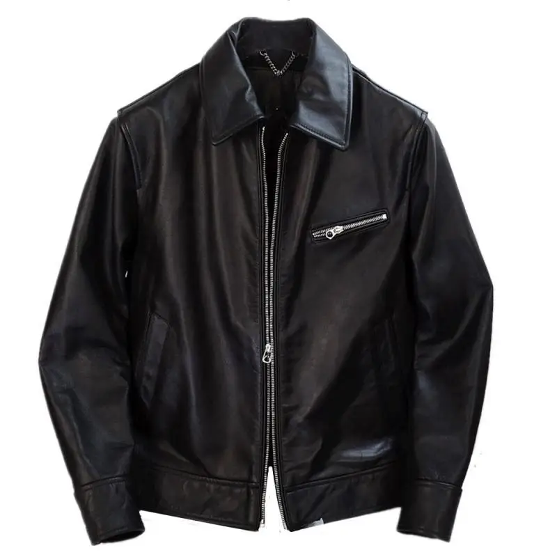 

Men 2020 Black American Slim Fit Casual Leather Jacket Plus Size XXXL Genuine Cowhide Autumn Fashion Leather Coat FREE SHIPPING