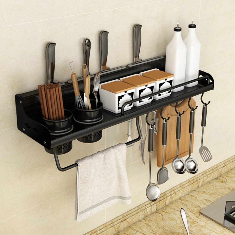 

Kitchen Storage Shelf Wall-Mounted Spice Racks Space Aluminum Multifunctional Knives Chopsticks Shelf Kichen Organizer Accessory
