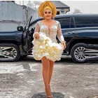 Aso Ebi черные короткие коктейльные платья для девочек из прозрачной ткани многоуровневый низ вечернее платье размера плюс Appliqus одежда с длинным рукавом Вечерние платья