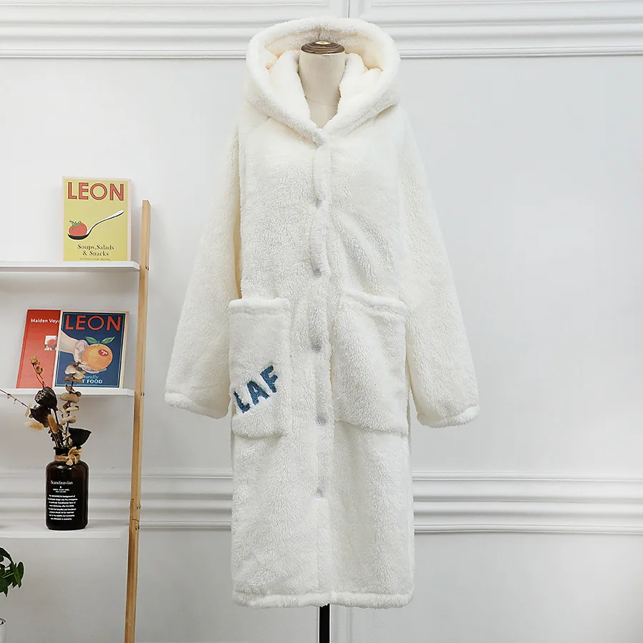 Nightgown Robe Flannel Pajamas Thick Hooded Long Loose Night Gown Super Soft Home Wear Pajamas Women