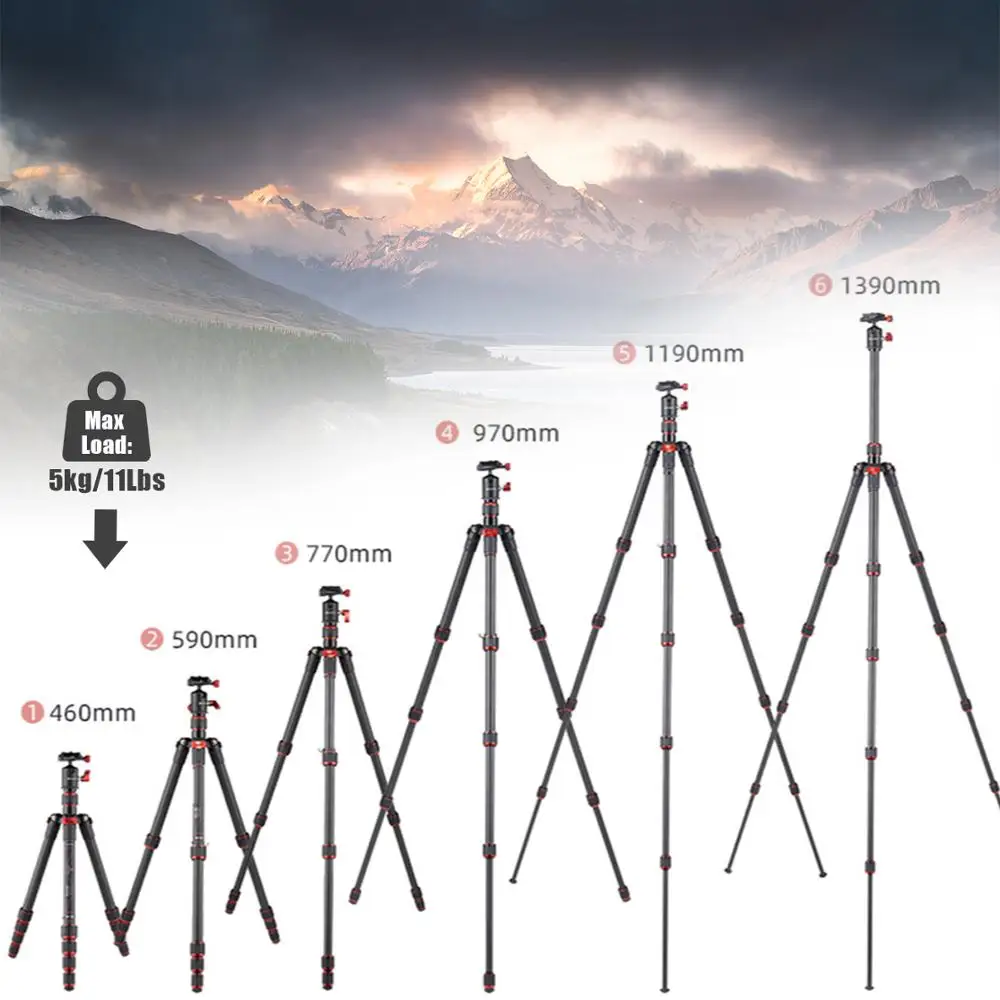 Легкий штатив для камеры из углеродного волокна с шаровой головкой на 360 градусов