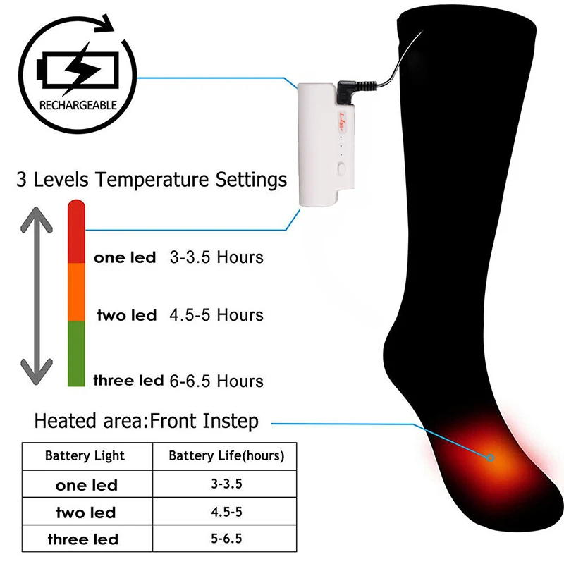 Электрические носки с подогревом термоноски перезаряжаемой батареей и уличные