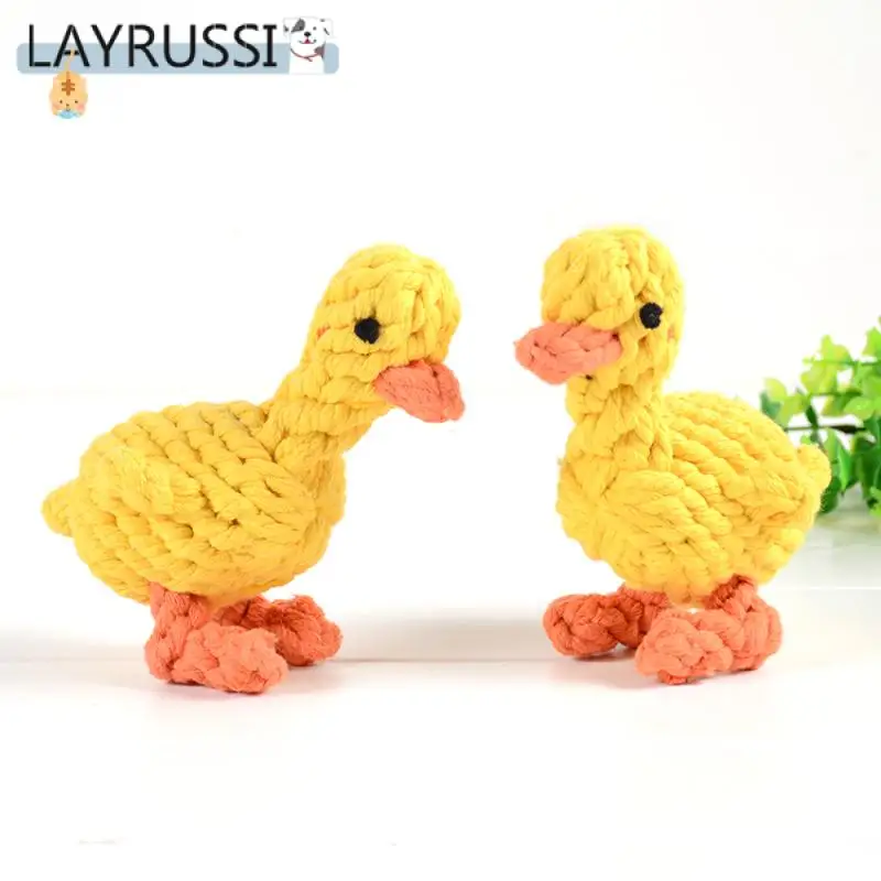

LAYRUSSI Pet Toys Small Yellow Duck Cotton Rope Toys For Cat Dog Bite Rope Squeaky Toy Handmade Weave Interactive Chew Toy