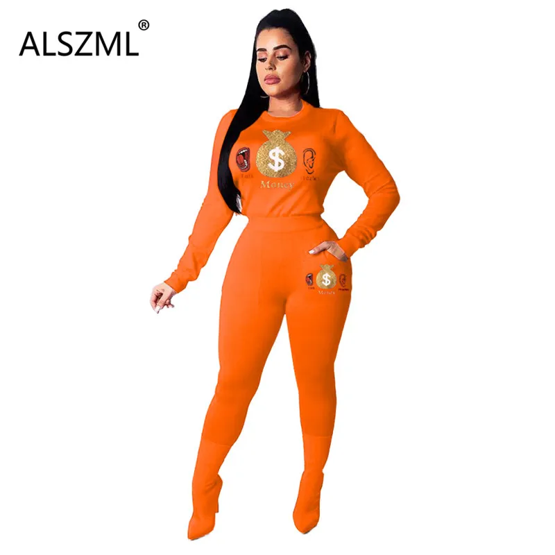 Простой чистый цвет Круглая горловина Длинные рукава с принтом в виде губ