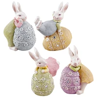 4 style happy spring easter bunny egg cute resin craft desk ornaments living room home decoration gifts easter figurines