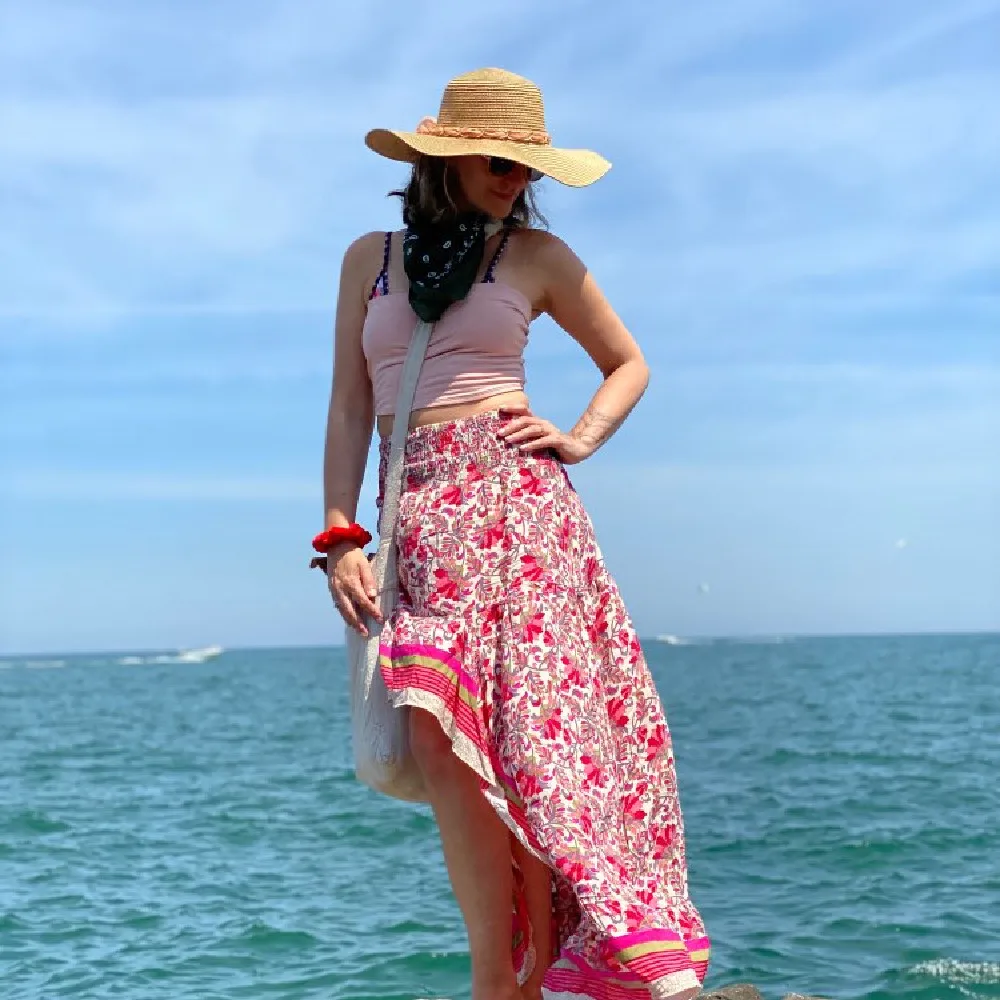 

Print Long Skirts Women Bottoms Elastic Waist Gypsy Ethnic Ladies Skirt Female 2021 Spring Summer New Fashion