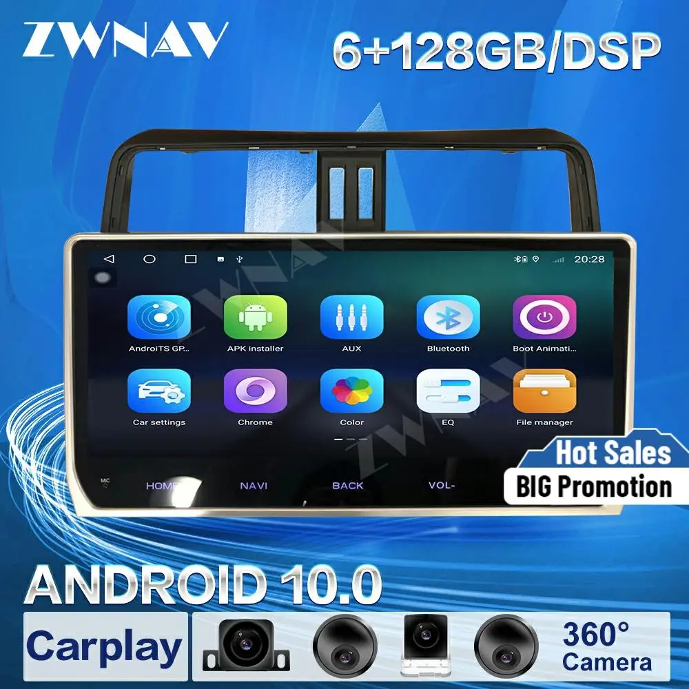 2 Din 128G 12 3 дюймов Android для Toyota Land Cruiser Prado 150 2018 2019 2020 GPS Автомагнитола стереоприемник