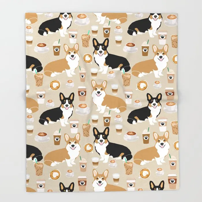 Мультяшное дизайнерское одеяло с собакой кофейная корги валлийская диванное для