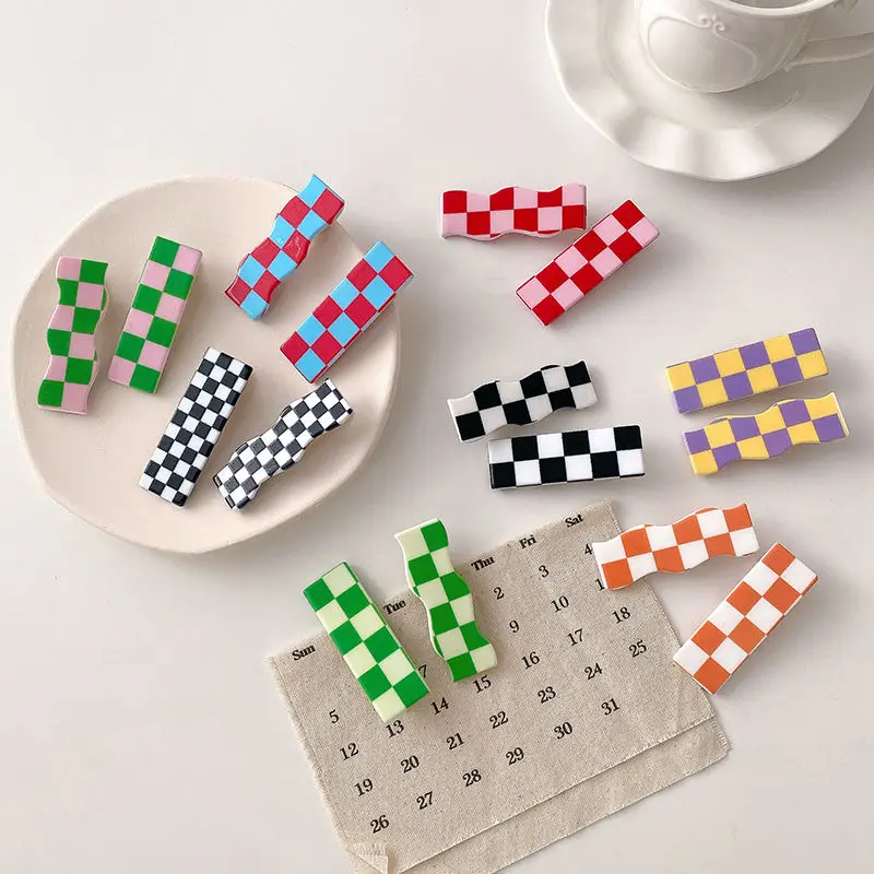 

Plaid Hairgrips Colorful Classic Checkerboard Barrettes Square Wave Hairpin sweet Hair Accessories Korea Headwear Wholesale