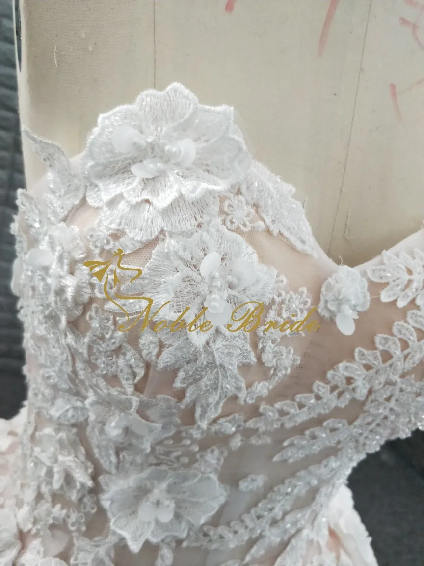 Real Picture Tulle Wedding Dress Garden Sleeveless  Sweetheart A-Line Applique Pearls Bridal Gowns