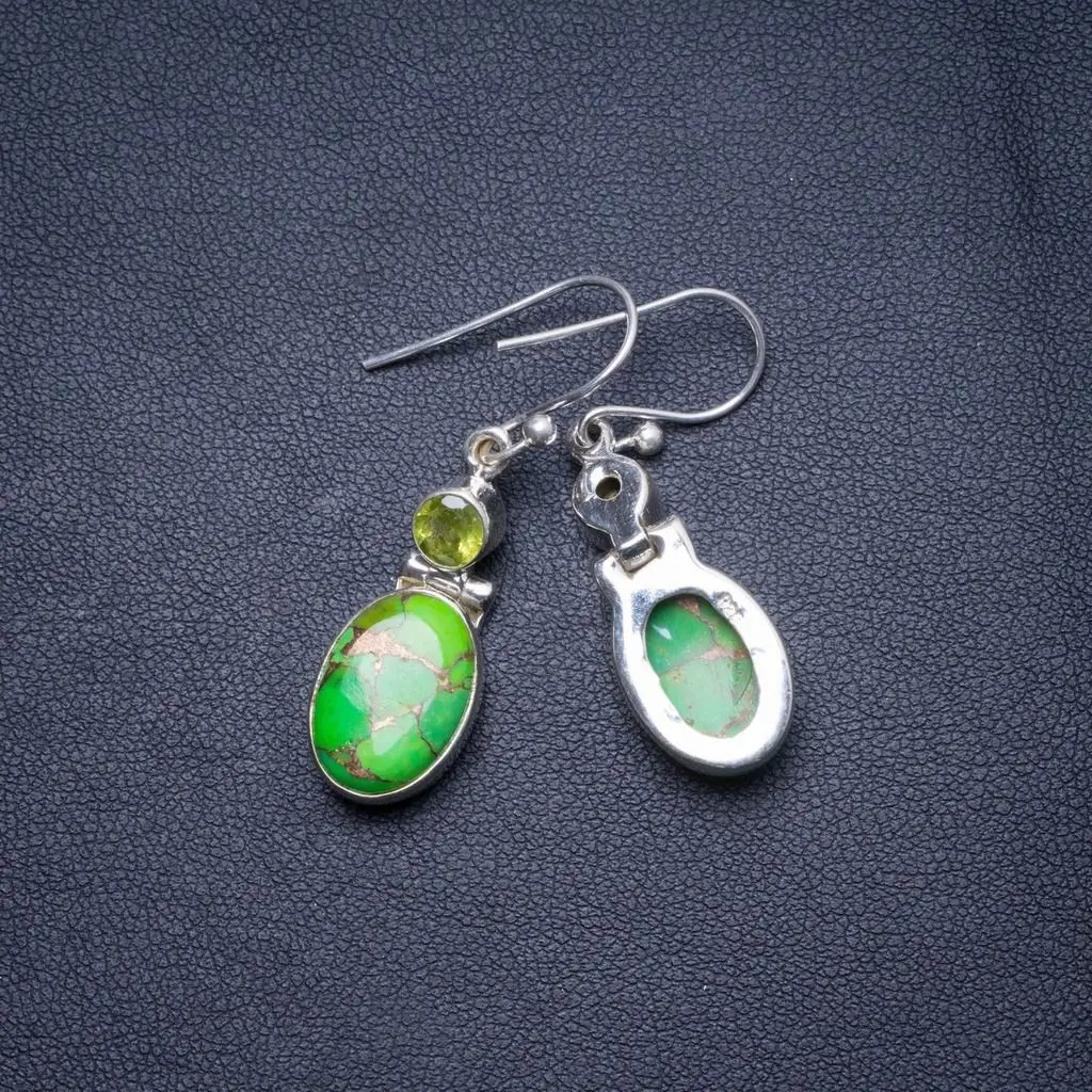 Серьги из натурального бирюзы и перидота ручной работы уникальные серьги