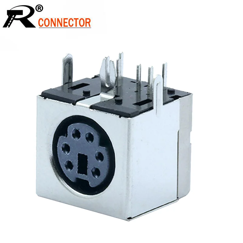 100 шт./лот 6 контактный разъем Mini DIN PS2 прямоугольный разъем/90 градусный панельный