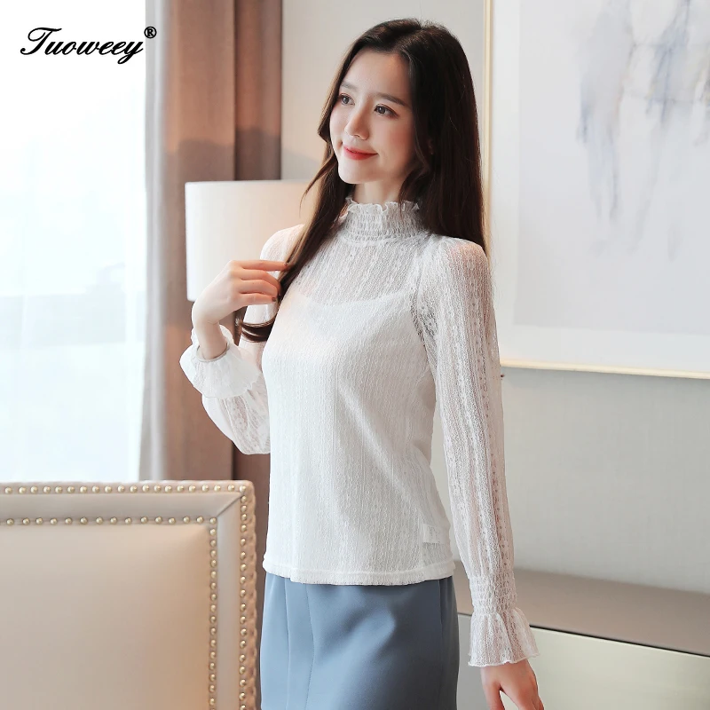 

Fashion Woman hollow out lace Blouses 2019 Autumn New Elegant Female Long Sleeve sexy Shirts Women Tops And Blouses Clothes