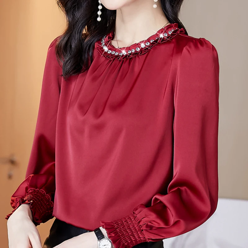 

Long Sleeve Chiffon Blosue Shirt Blusa Blouse Women Blusas Mujer De Moda 2021 Beading Stand Collar Blouse Women Tops Blusa E261