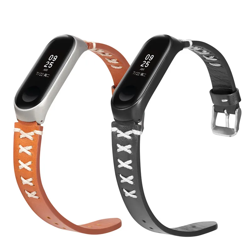Ремешок из натуральной кожи для xiaomi mi band 4 Браслет фитнес спортивные