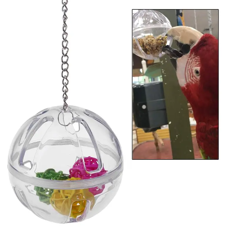 

2021 New Parrot Chew Toy Hanging Foraging Ball with Balls Inside Bird Cage Acrylic Stand