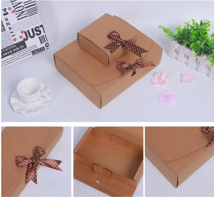 

20Pcs Small Gift Box With Ribbon Jewelry Packing Box Brown Kraft Present Boxes Birthday Christmas Party Box 11.5x11.5x5cm