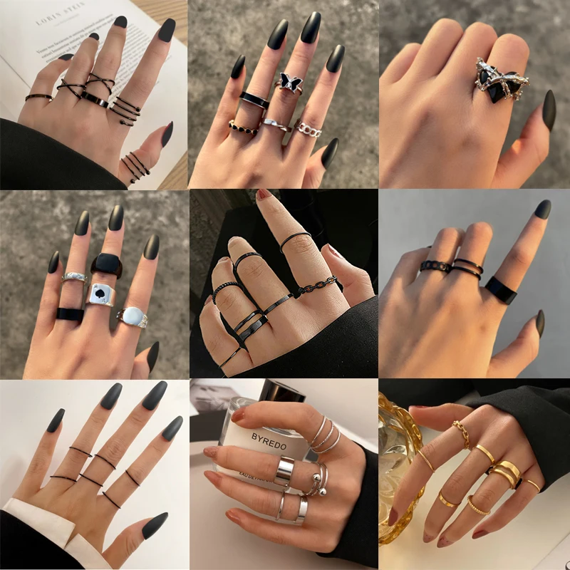 Комплект колец-цепочек 17KM для мужчин и женщин простые широкие украшения черного