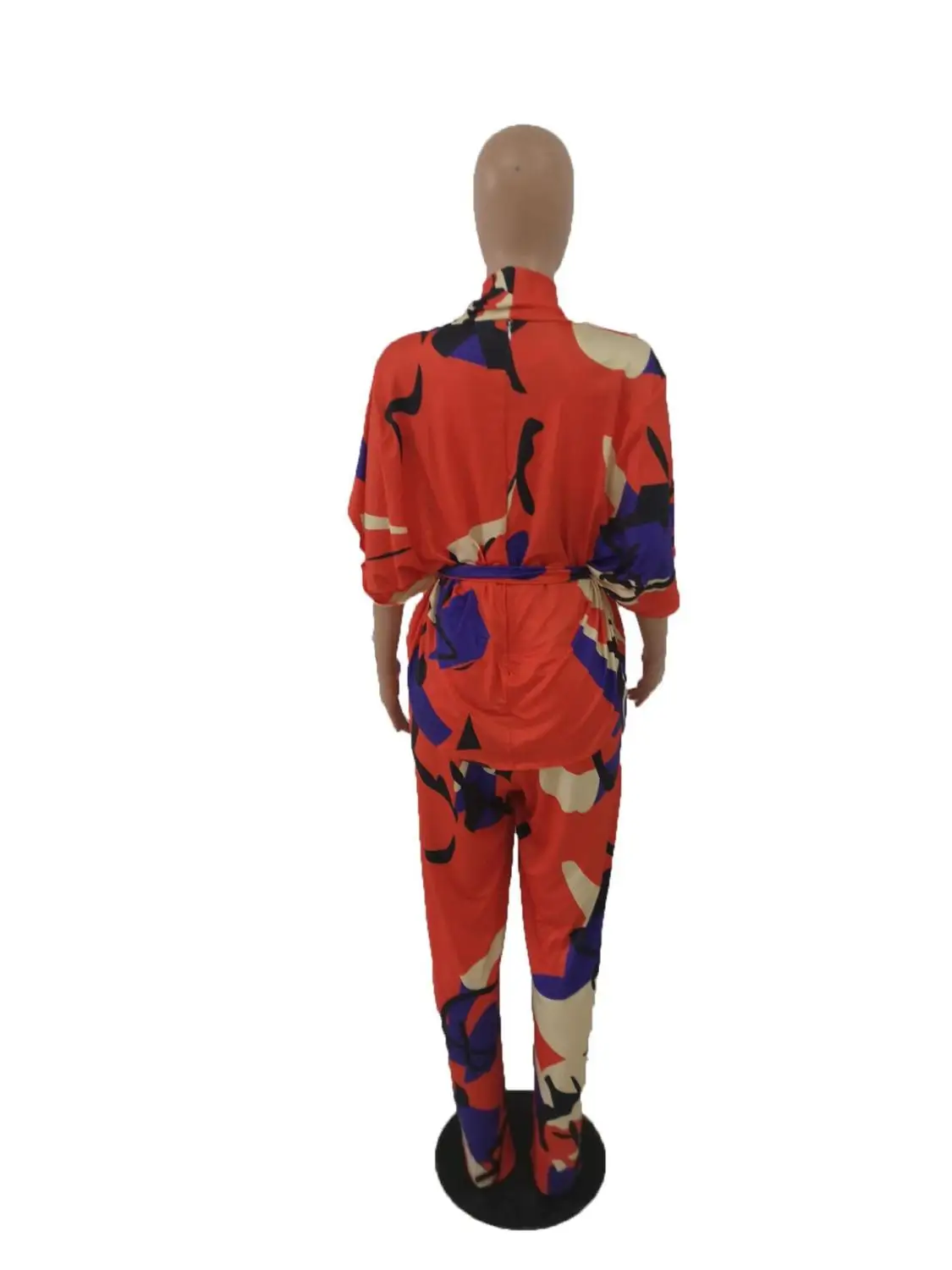 

New casual multicolor printing large loose one-piece pants summer fashion V-neck short sleeve women's shirt pants