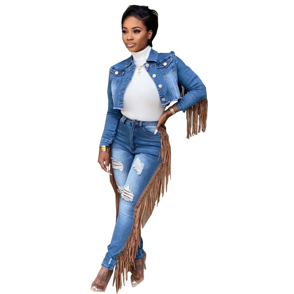 Зимние женские комплекты 2020 джинсовое пальто с длинным рукавом и штаны комплект