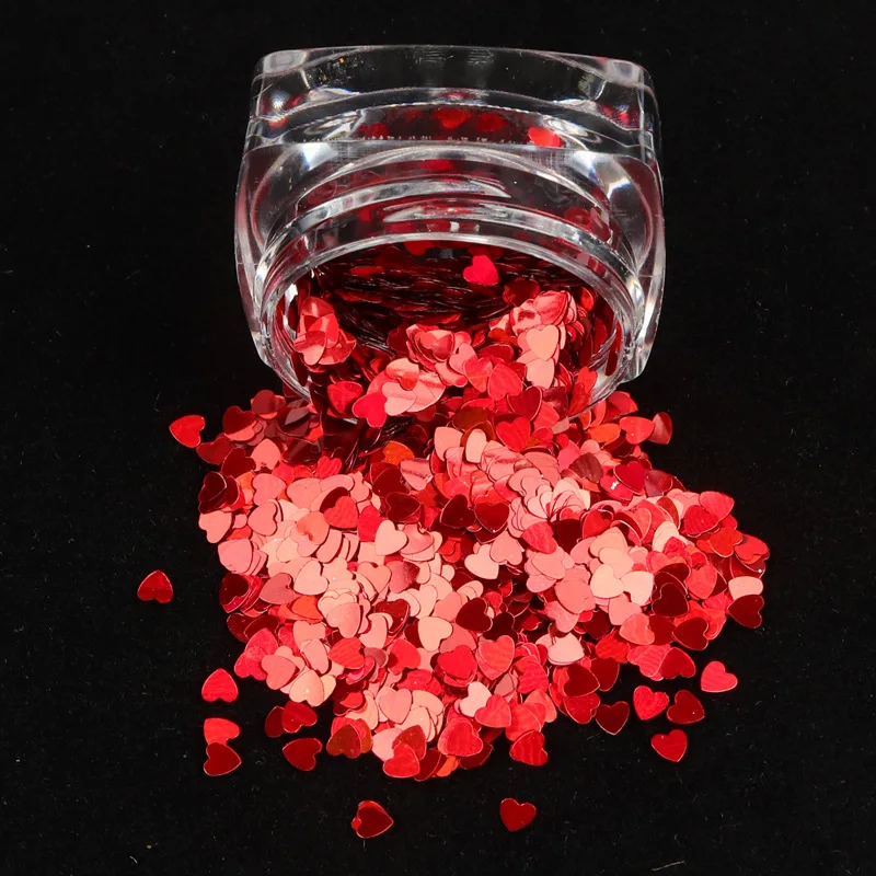 

1Box Red Nail Glitter Flakes Love Heart Shape Slider Shining Sequin Love Heart Shape Loose Sequins 3D Nail Decor DIY Nail Art