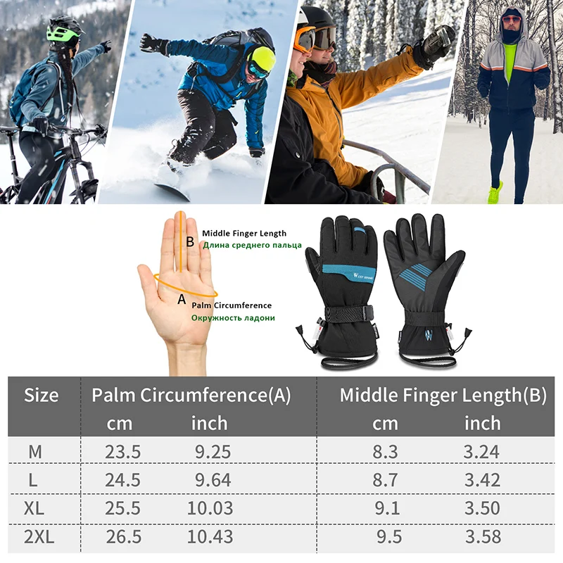 

WEST BIKING 2 Pairs Suit Ski Gloves Winter Super Warm 3M Thinsulate Snowmobile Touch Screen Motorcycle Cycling Sports Gloves