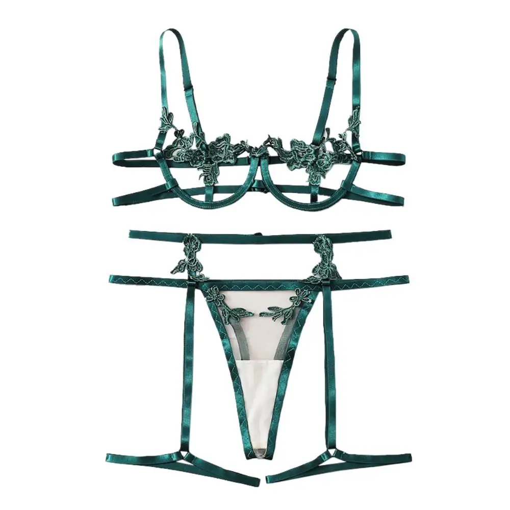 Green Подарок для девушки ансамбль Soutien Gorge Culotte сексуальное кружевное белье Lenceria Мода сексуальная жизнь для пар кружевное ночное белье - Цвет: Green
