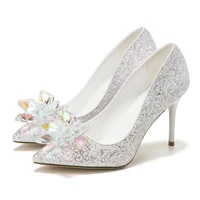9cm new fashion shallow mouth with shining sequins crystal for women sexy high heels bridal wedding shoes 41 42 43