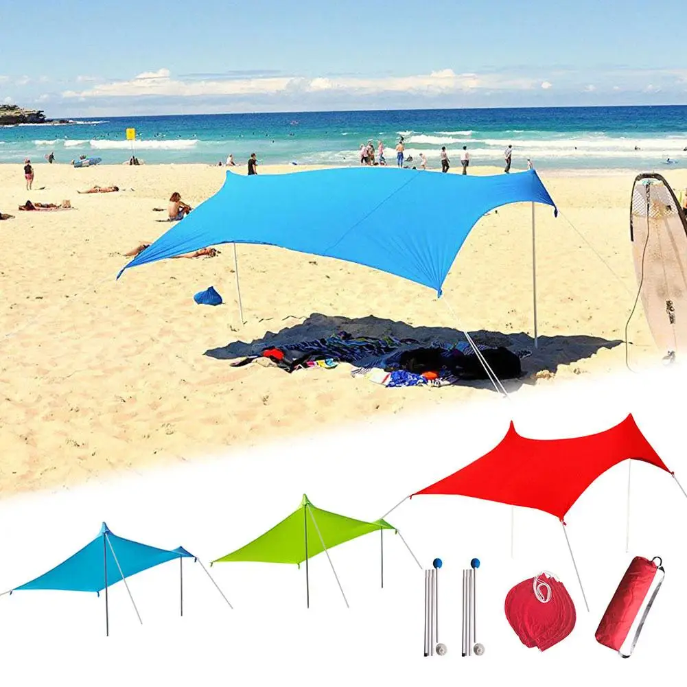 저렴한 휴대용 태양 그늘 텐트 Sandbag UV 라이크라 야외 낚시 캠핑에 대 한 대형 가족 캐노피 비치 양산 천막 세트