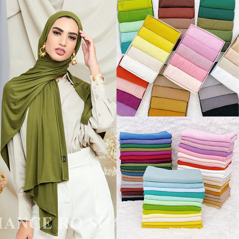 Блеск Хиджаб из Джерси Женский мусульманский шарф Тюрбан головной платок