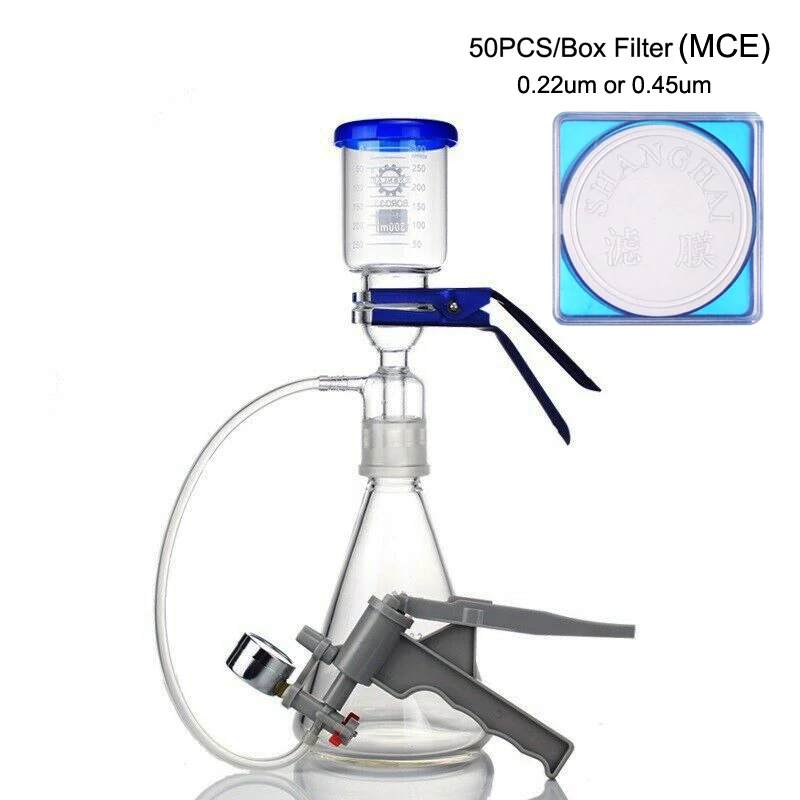Lab Medische Glaswerk Vacuüm Filtratie Membraan Buchner Trechter Kolf Apparaat Kit met Pomp en MCE Filter